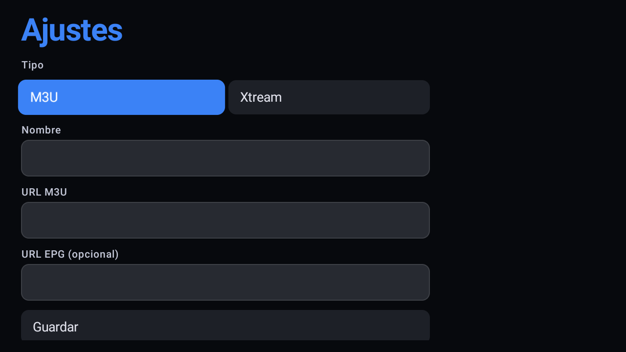 Formulario para anadir una lista IPTV
