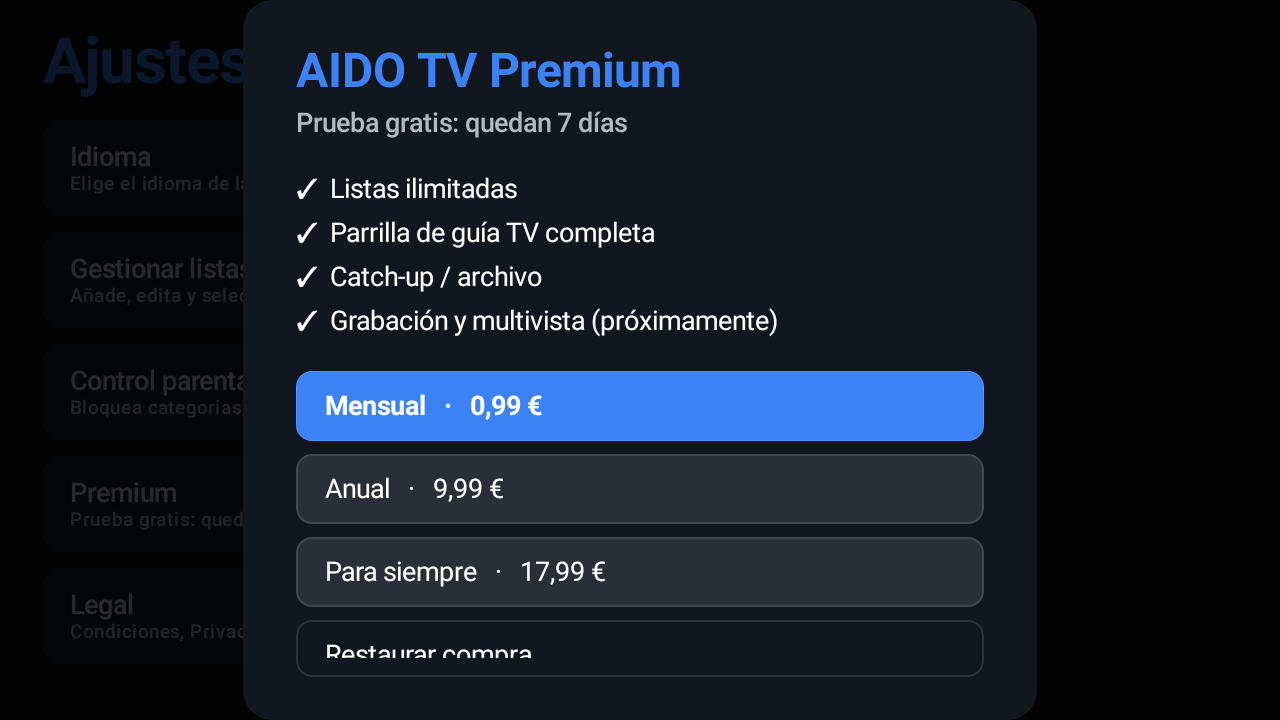 Planes Premium de AIDO TV