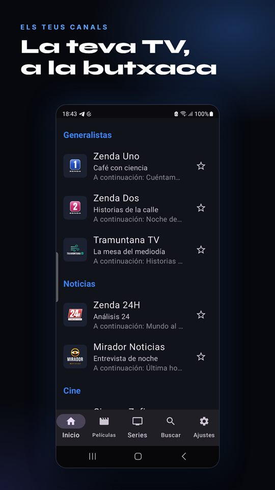Pantalla d'inici d'AIDO TV al mòbil