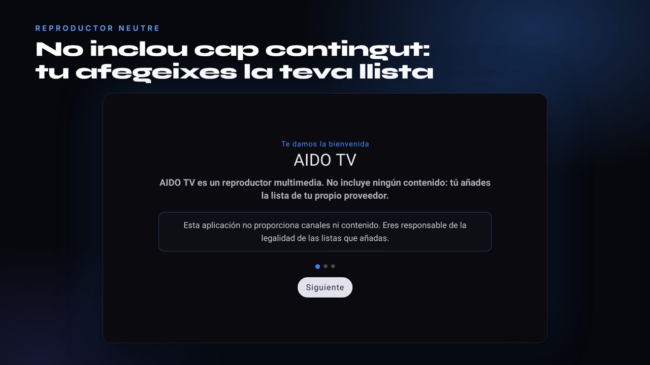 Pantalla de benvinguda: reproductor sense contingut inclòs