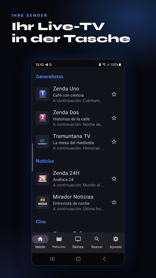AIDO-TV-Startbildschirm auf dem Smartphone