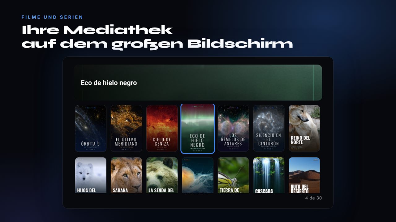 AIDO TV auf einem Smart TV: Katalog mit Filmen und Serien samt Postern