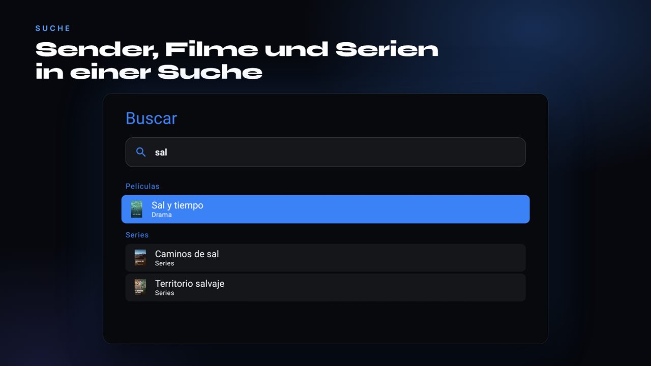 Eine Suche für Sender, Filme und Serien