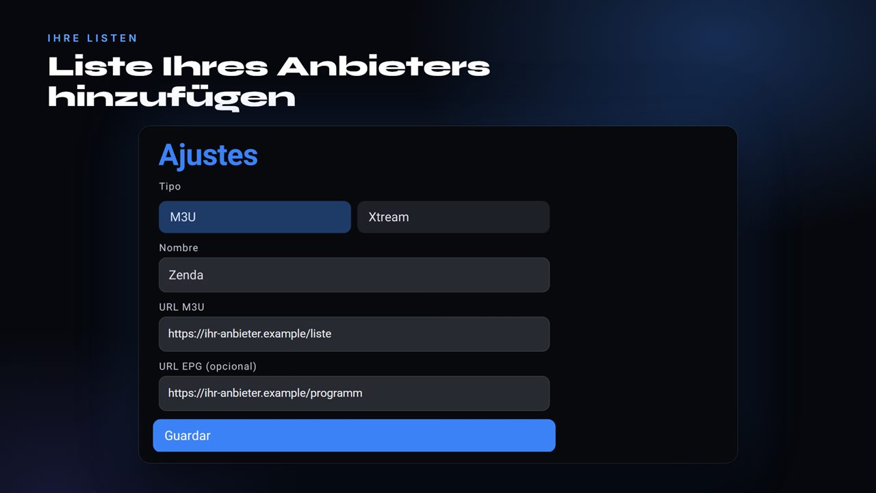 Bildschirm zum Hinzufügen der Liste Ihres Anbieters