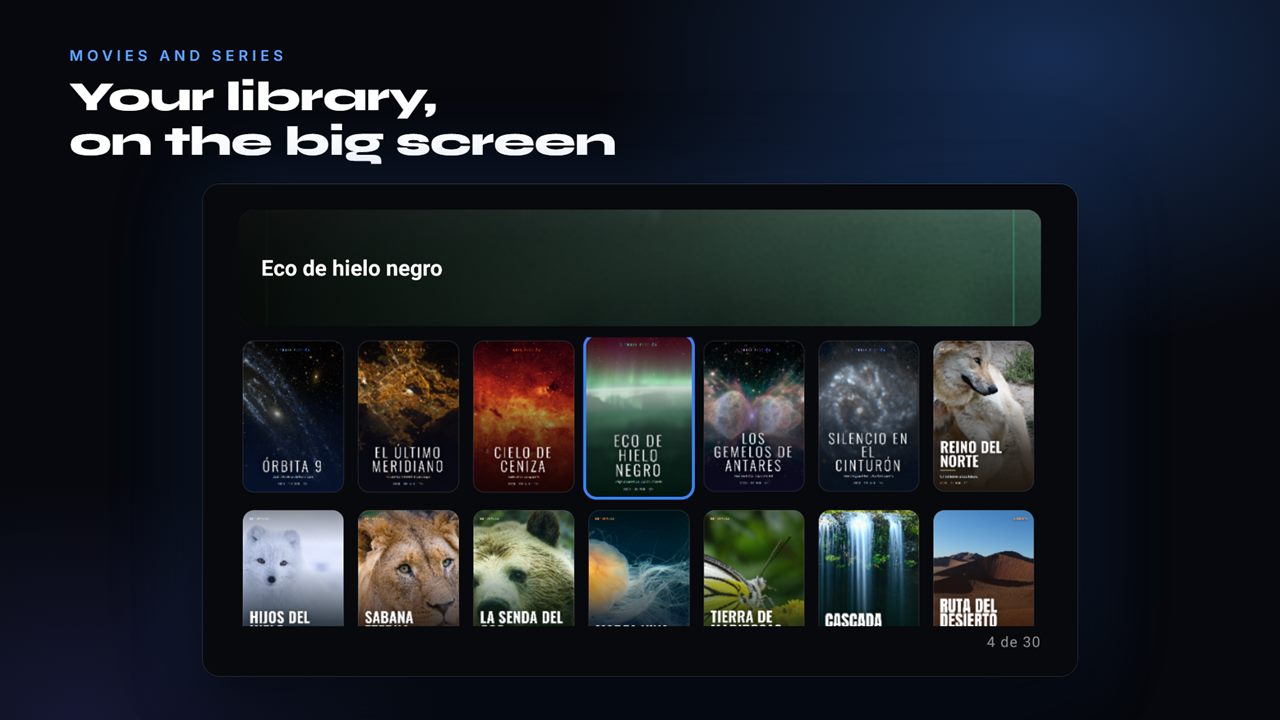 AIDO TV on a Smart TV: a catalogue of films and series with posters