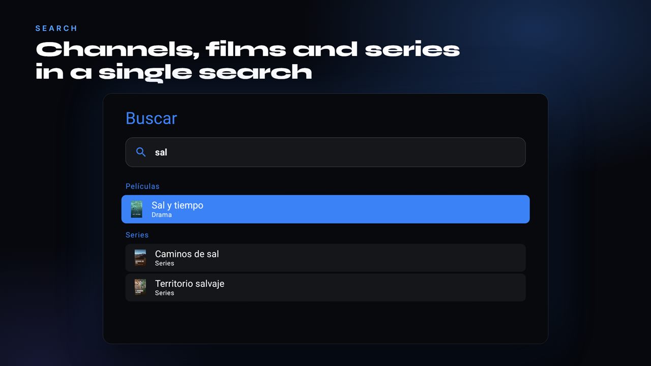 One search for channels, films and series