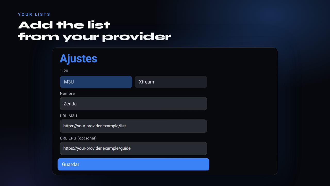 Screen for adding your provider's list
