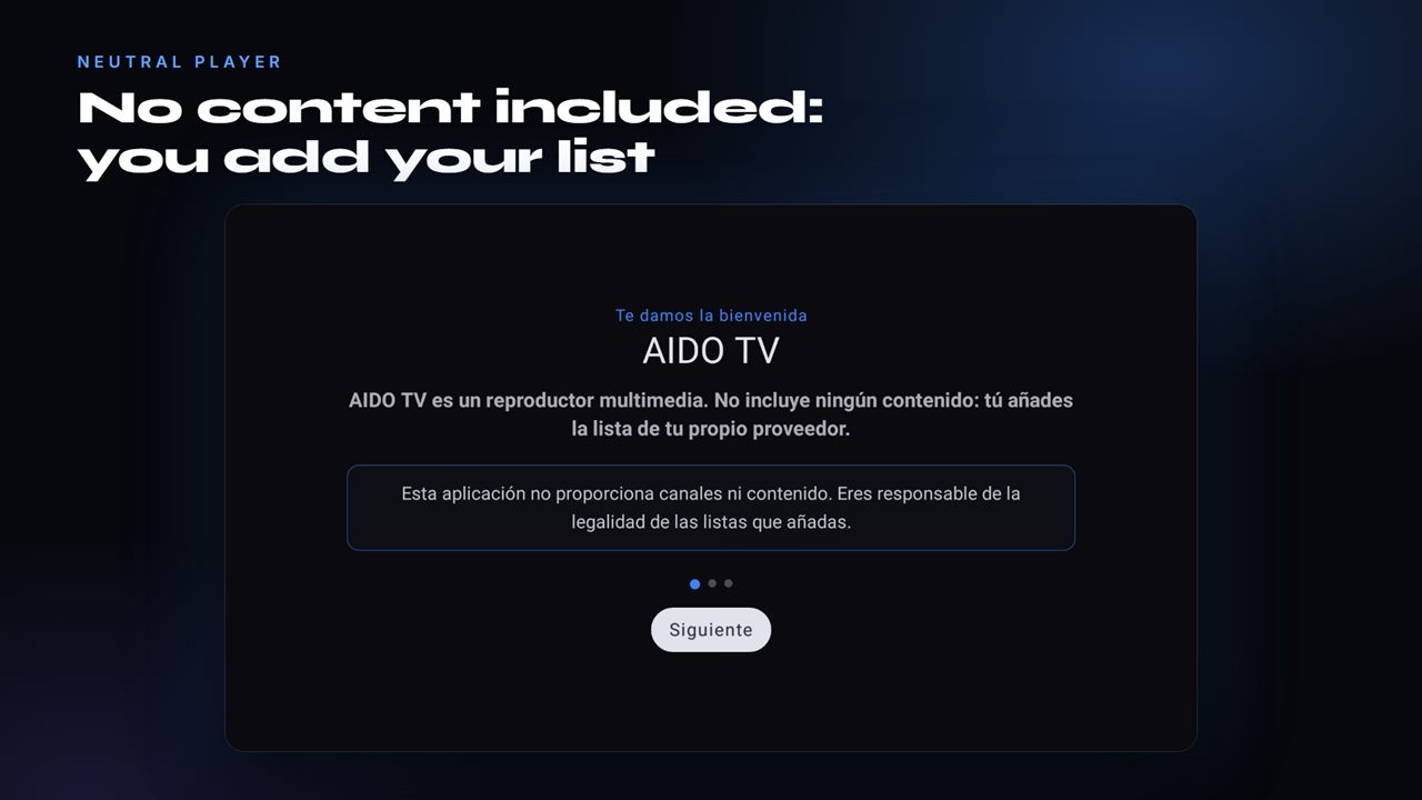 Welcome screen: a player with no content included