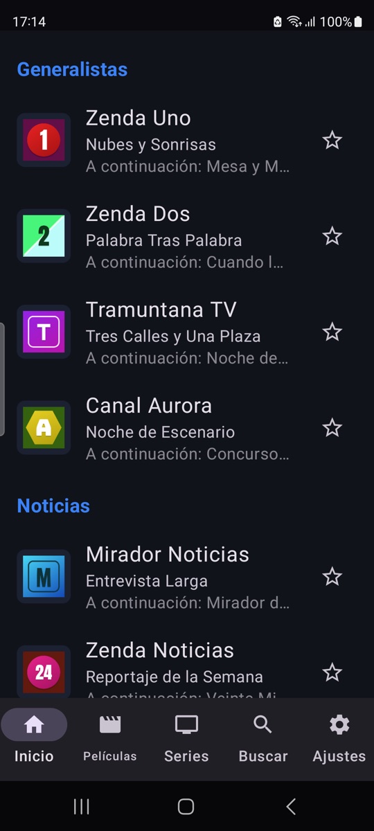 Pantalla de inicio de AIDO TV en el móvil
