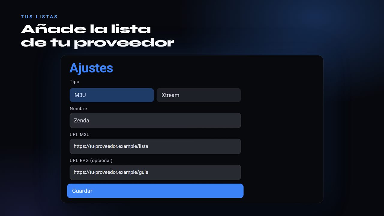 Pantalla para añadir la lista de tu proveedor