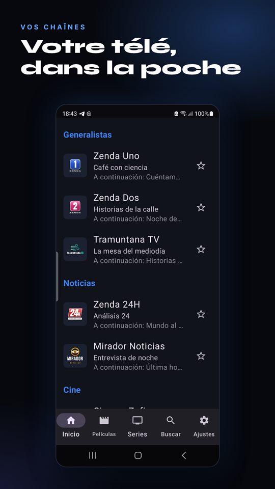 Écran d'accueil d'AIDO TV sur un téléphone