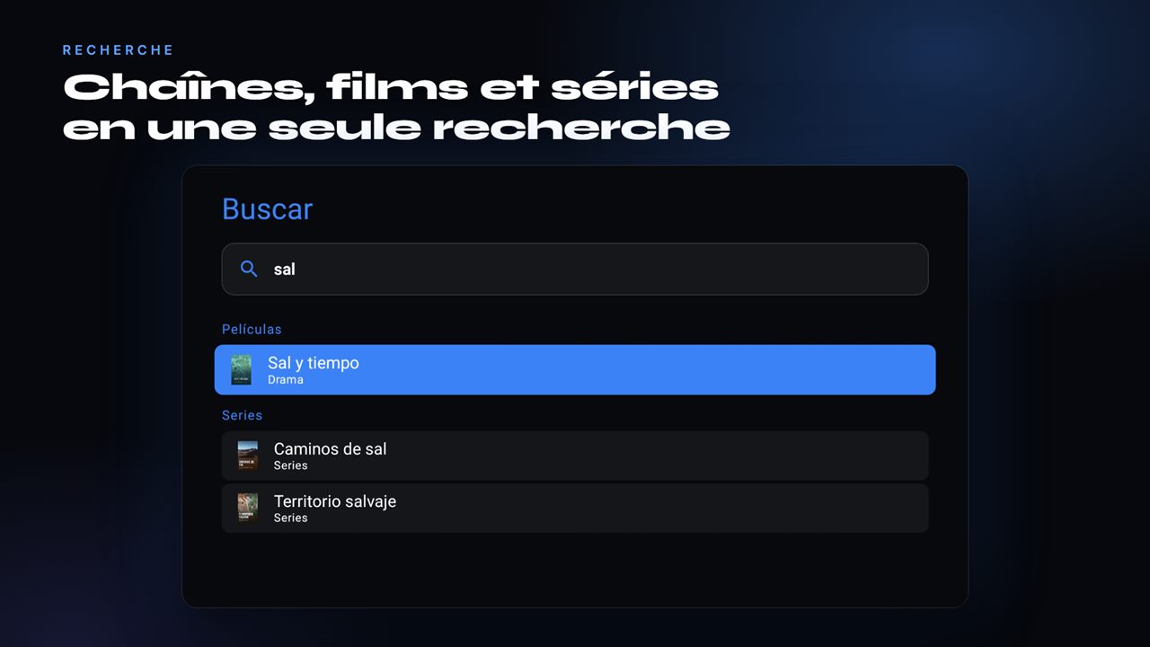 Une seule recherche pour les chaînes, les films et les séries