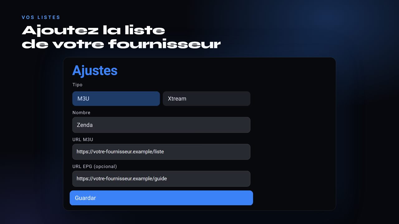 Écran d'ajout de la liste de votre fournisseur