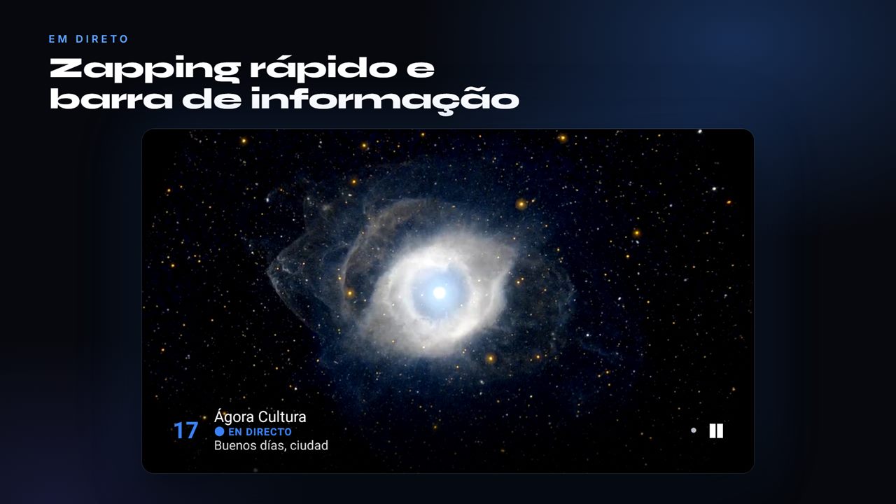 Reprodução em direto com a barra de informação do canal