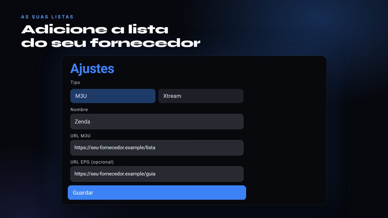 Ecrã para adicionar a lista do seu fornecedor
