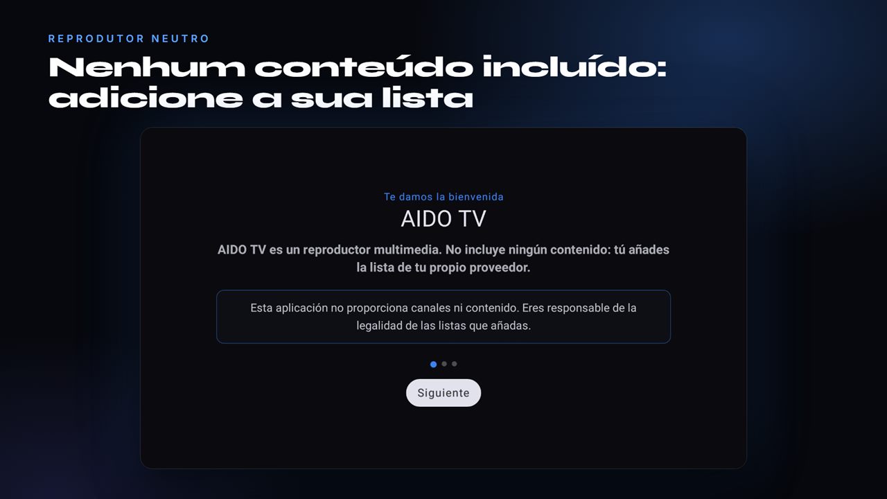 Ecrã de boas-vindas: reprodutor sem conteúdo incluído