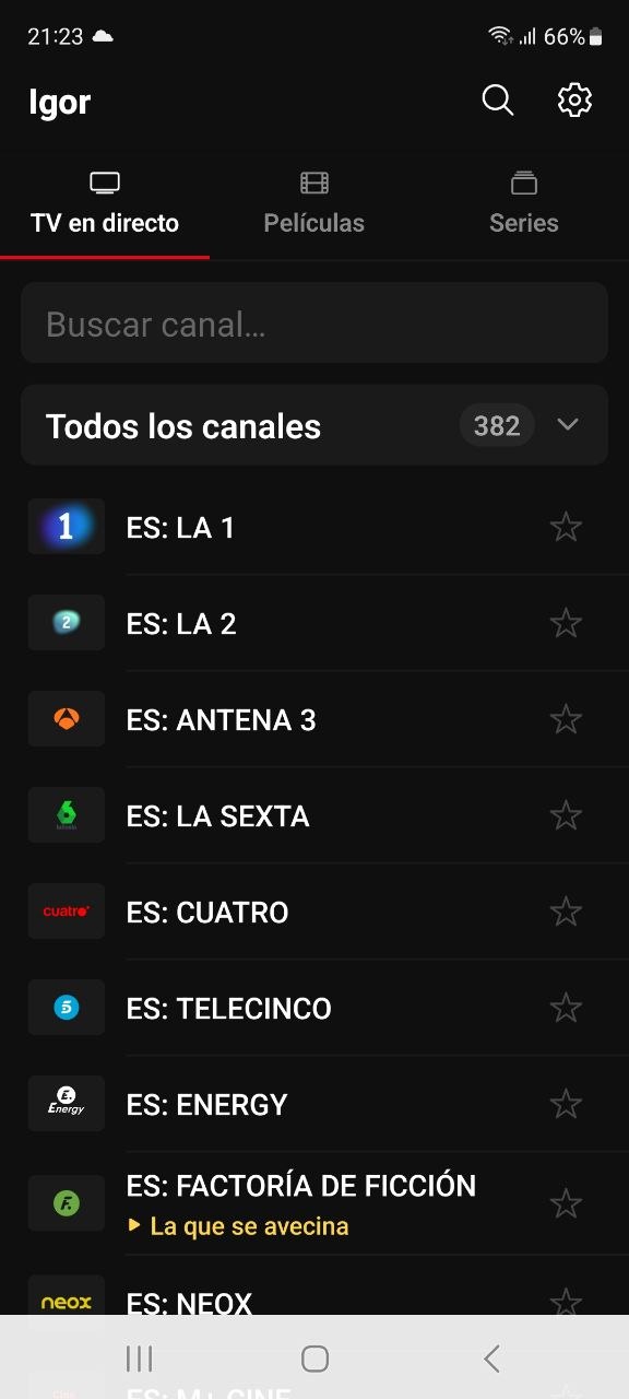 Pantalla de TV en directo en Easy IPTV