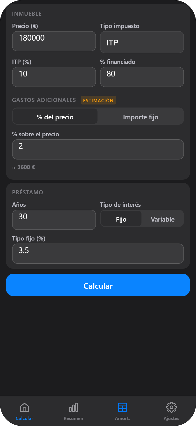 Calculadora de Hipoteca Clara con la cuota mensual