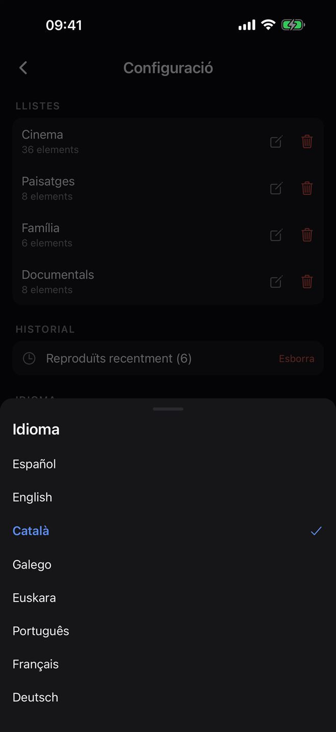Selector d’idioma de Plei amb 8 idiomes