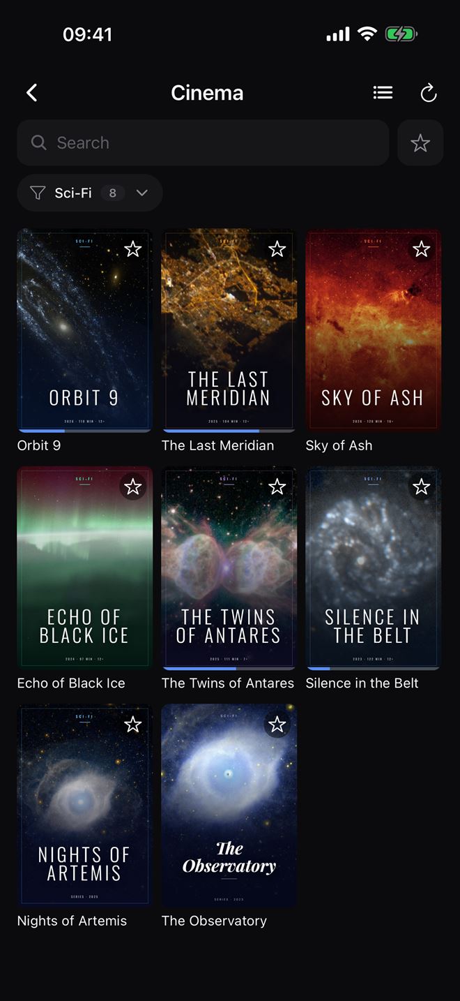 Plei cover-art grid with progress bars