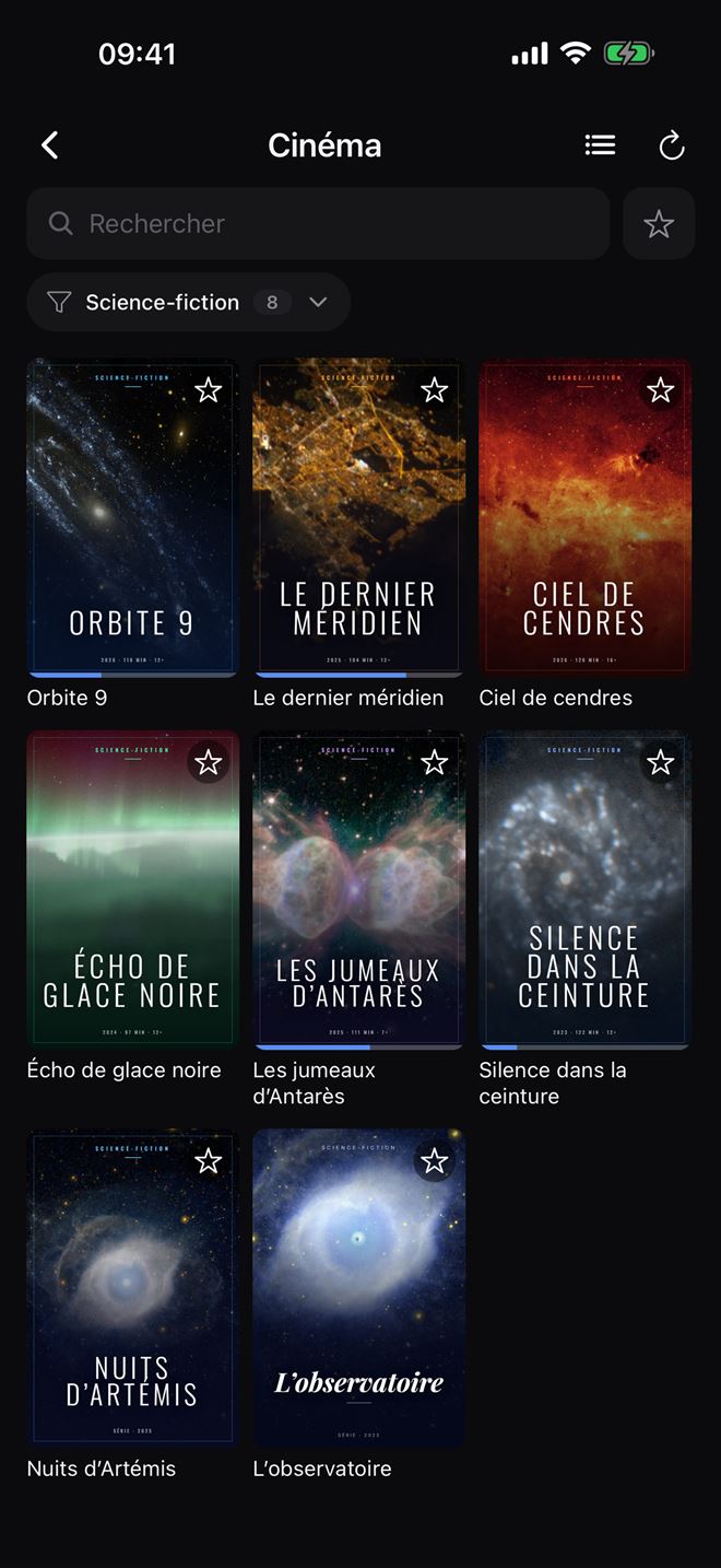 Grille de pochettes avec barres de progression dans Plei