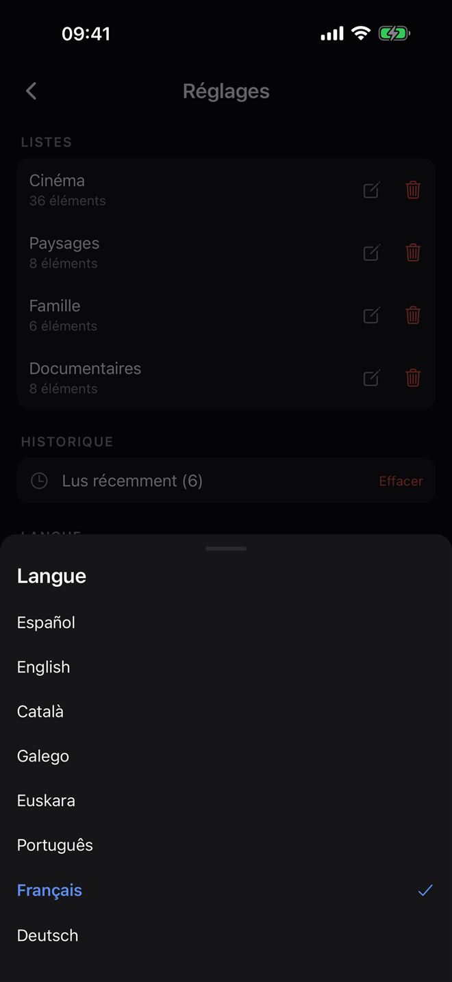 Sélecteur de langue de Plei avec 8 langues
