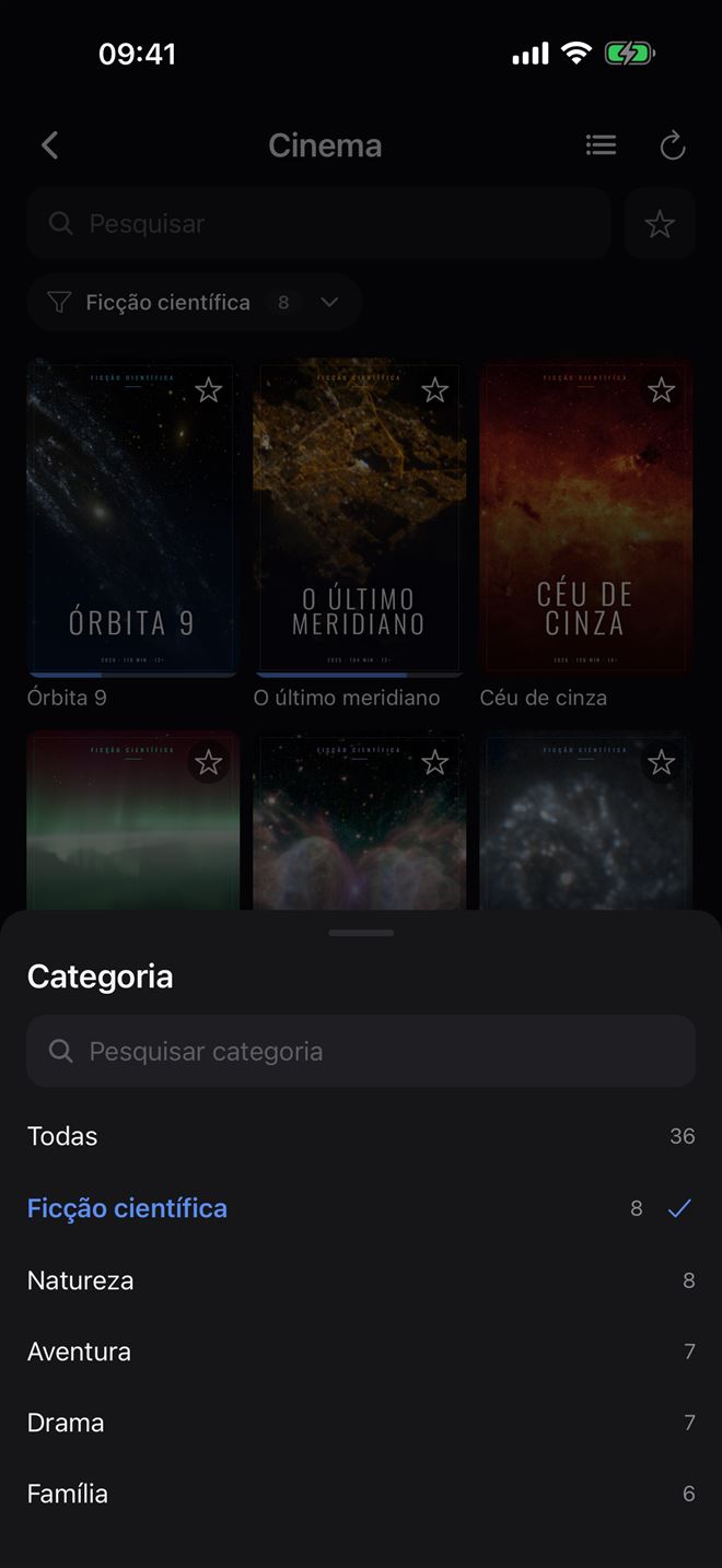 Seletor de categorias com pesquisa no Plei