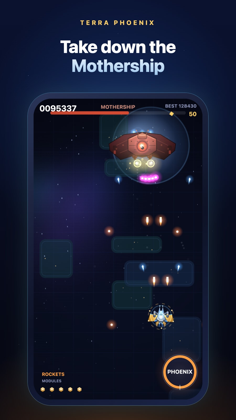The Mothership at the end of a sector, with its health bar.