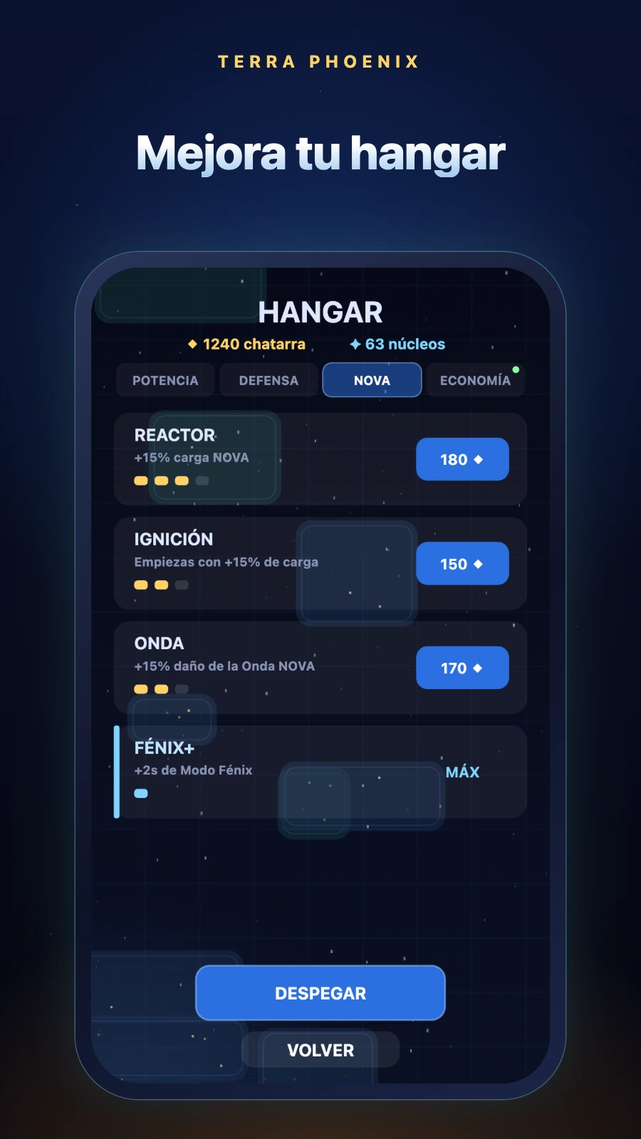 El hangar con las mejoras de potencia, cadencia y sobrecarga.